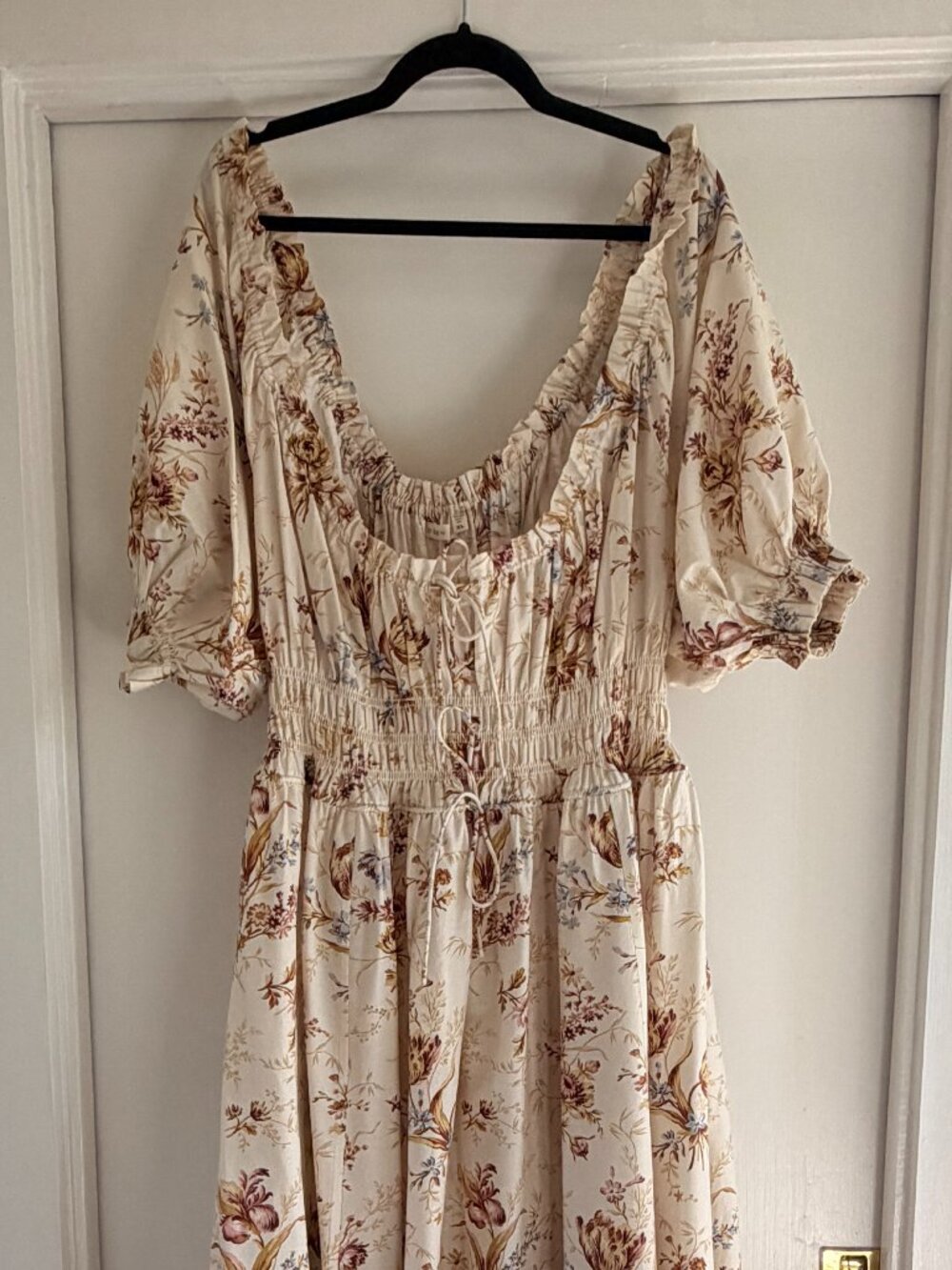 DÔEN Ivory Floral Smocked Corset Tiered Midi Dress XL Limited Edition